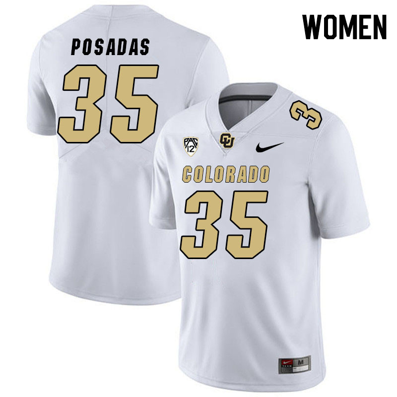 Women #35 Antonio Posadas Colorado Buffaloes College Football Jerseys Stitched Sale-White